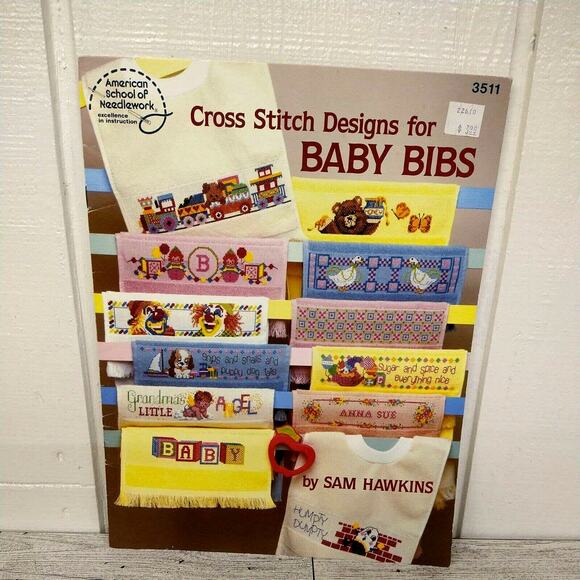 Cross Stitch‎ Designs for Baby Bibs - Vtg 1988 - Sam Hawkins ASN 3511 - Crafting - Picture 1 of 7